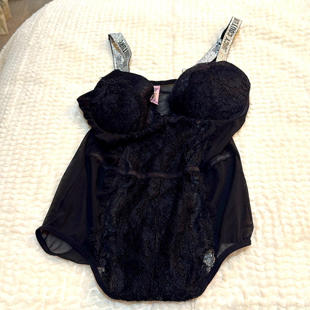 Juicy Couture Black Bodysuit with Silver Straps Size M